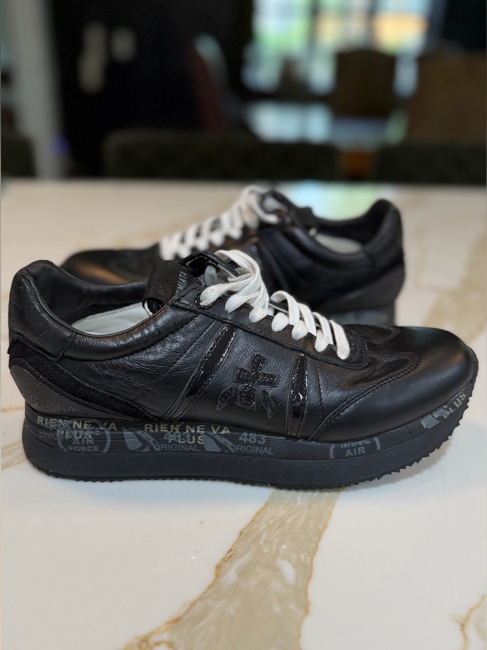 Woman’s Premiata 483 Original Black Leather Sneakers